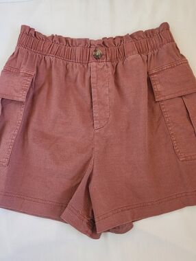 Washed Dusty Pink Rose High Rise Utility Cargo Pocket Shorts 9